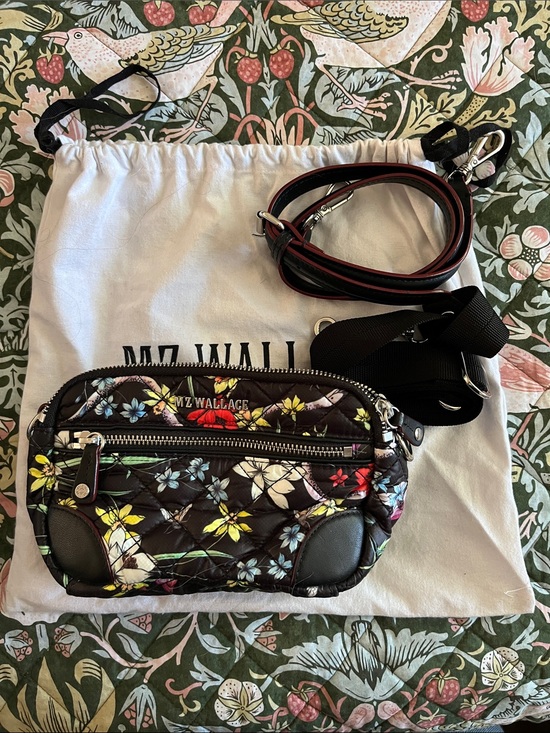 MZ Wallace Handbags - MZ Wallace Mini Crosby Black Quilted Floral Mini Crossbody